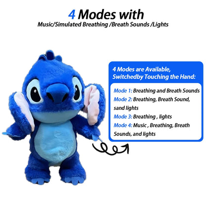 Sensory plush toy with breathing movements and sound