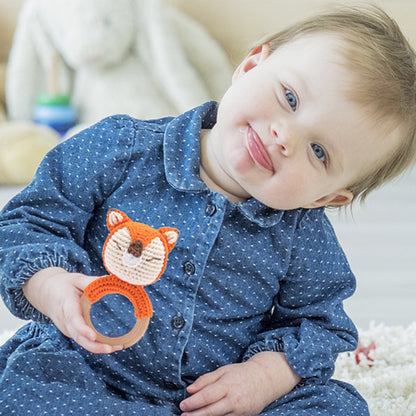 Crochet Animal, baby Toy Soother Bracelet Wooden Teether Ring Baby