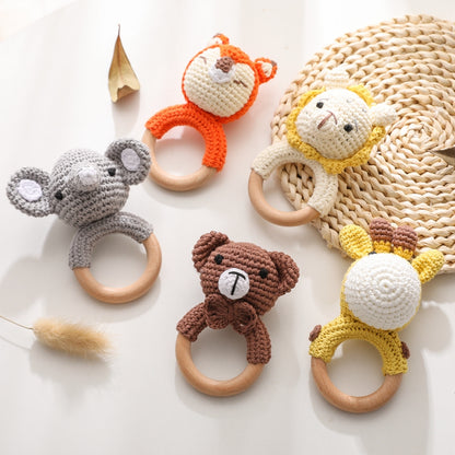 Crochet Animal, baby Toy Soother Bracelet Wooden Teether Ring Baby