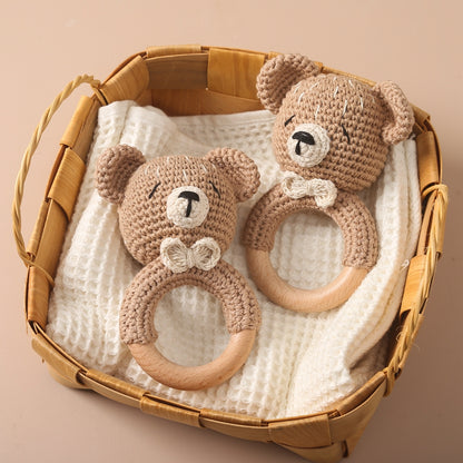 Crochet Animal, baby Toy Soother Bracelet Wooden Teether Ring Baby