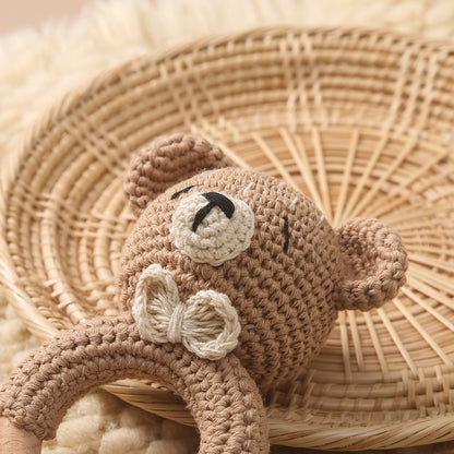 Crochet Animal, baby Toy Soother Bracelet Wooden Teether Ring Baby