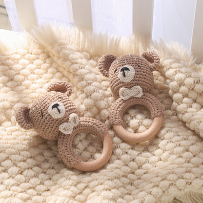 Crochet Animal, baby Toy Soother Bracelet Wooden Teether Ring Baby