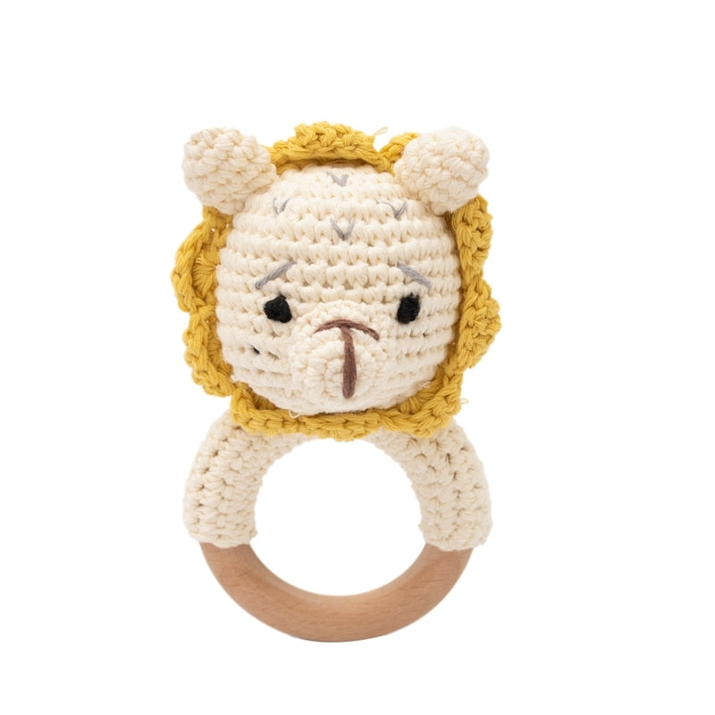 Crochet Animal, baby Toy Soother Bracelet Wooden Teether Ring Baby