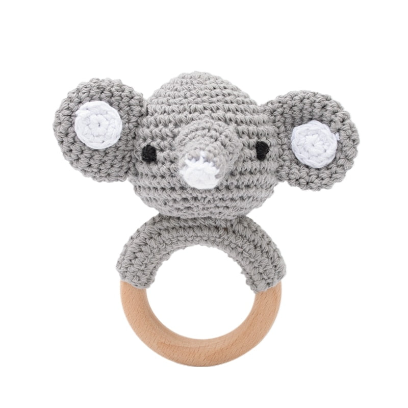 Crochet Animal, baby Toy Soother Bracelet Wooden Teether Ring Baby