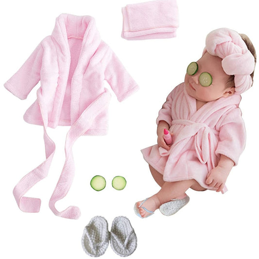Bathrobes Bath With Belt Towel Outfit with Cucumber Photo Props for Newborn Baby 5 pieces