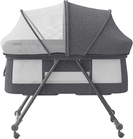 UBRAVOO Portable Rocking Crib with Mattress & Silent Wheels