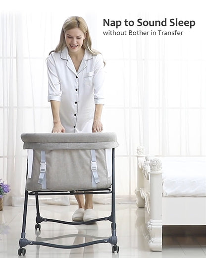 Portable Rocking Crib with Mattress & Silent Wheels