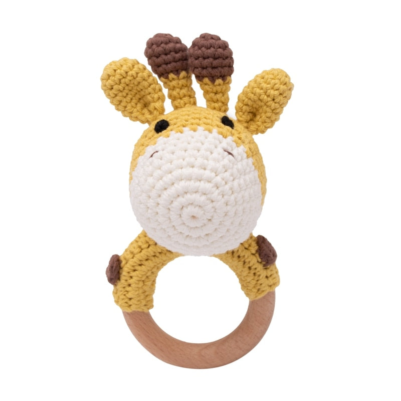 Crochet Animal, baby Toy Soother Bracelet Wooden Teether Ring Baby