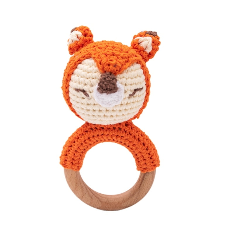 Crochet Animal, baby Toy Soother Bracelet Wooden Teether Ring Baby