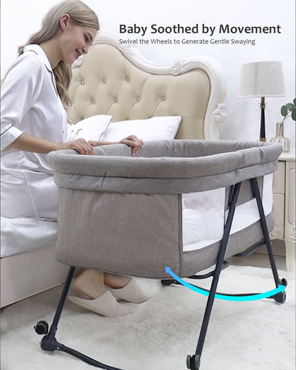 Portable Rocking Crib with Mattress & Silent Wheels