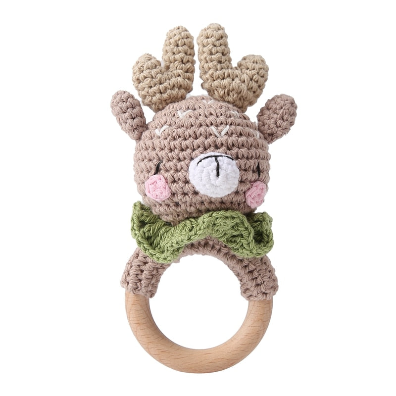 Crochet Animal, baby Toy Soother Bracelet Wooden Teether Ring Baby