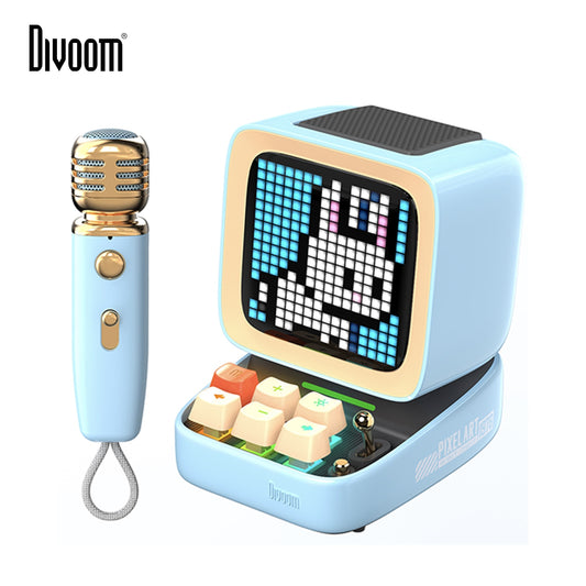 Divoom Ditoo-Mic Pixel Art Portable Bluetooth Speaker for PC with Wireless Karaoke Microphone