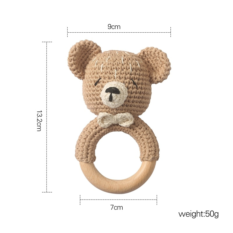 Crochet Animal, baby Toy Soother Bracelet Wooden Teether Ring Baby